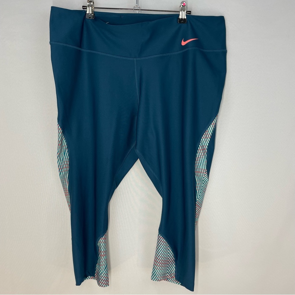 Nike Teal Capri Leggings with Pink Swoosh